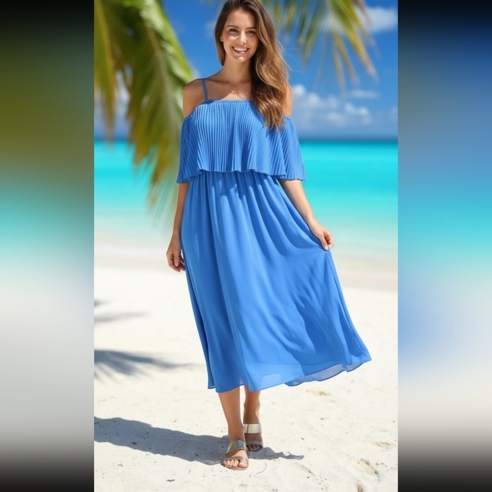 Mossimo Supply Co. Blue Pleated Dress Size Large (EUC)
